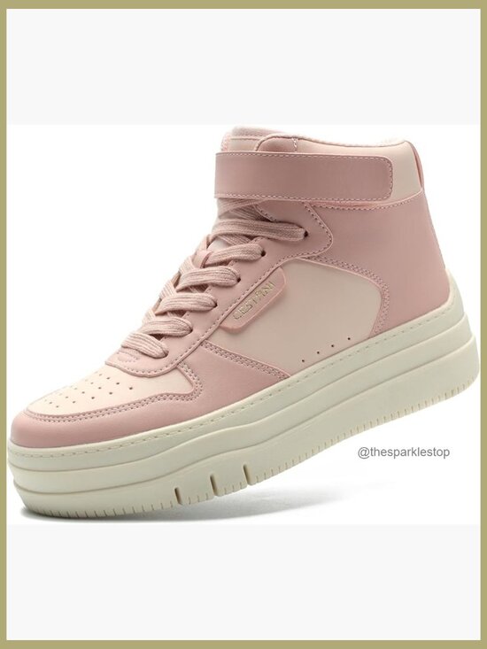 Shoes - High Top Platform Sneakers, Heeled Fashion Tennis Shoes with Memory Foam